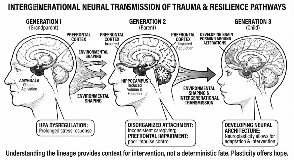 Intergenerational Transmission of Narcissistic Damage. The narcissist's brain dysfunction (top) crea