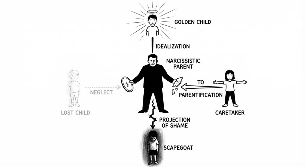 Family Role Assignment: The Narcissistic Family Cast. The narcissistic family system assigns each ch