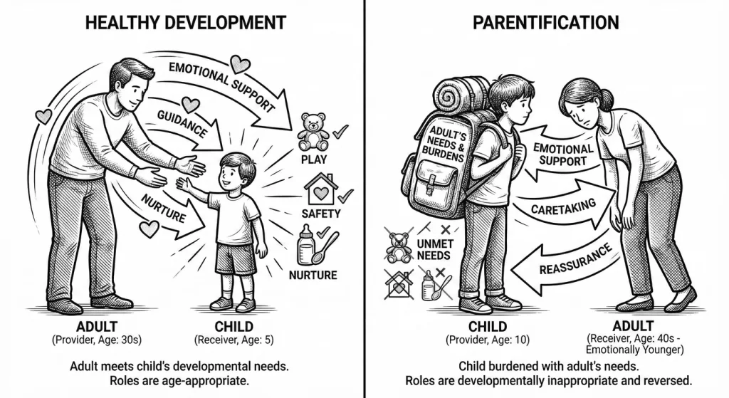 Parentification and Role Reversal: The Inverted Family Structure. In healthy families (left), parent